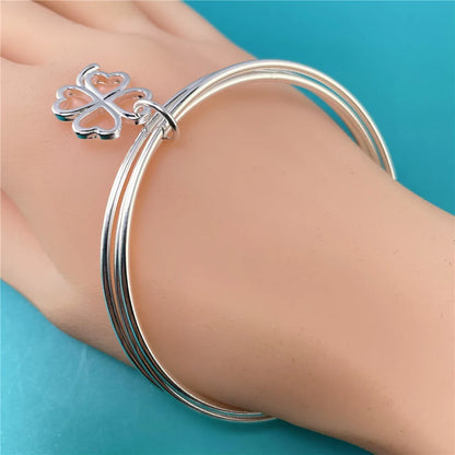 New Luxury 925 Sterling Silver Trend Four-Leaf Clover Bangle Bracelet for Women Fashion Party Christmas Gifts Streetwear Jewelry