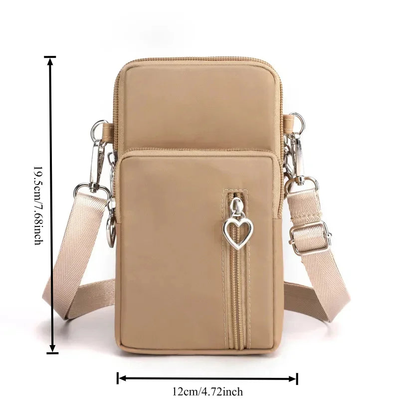 Waterproof Mobile Phone Bag Women's Mini Oxford Crossbody Bag Daily Multi-layer Zipper Purse Casual Outdoor Travel Nylon Bag