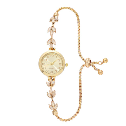 New Fashion Heart-shaped Ribbon-Strap Diamond-Studded Flower Watch for Women with Adjustable Bracelet
