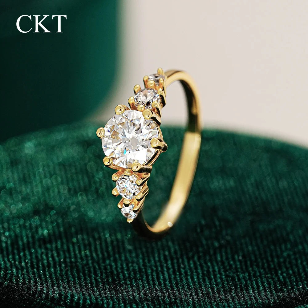 CKT 1ct VVS Diamond French Light Luxury High-end Design Ring Moissanite Women's Fashionable Versatile Wedding Fine Jewelry
