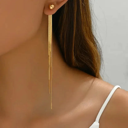 Classic Metallic Long Tassel Dangle Earrings for Women Ladies Simplicity Temperament Drop Earrings Banquet Jewelry Accessories