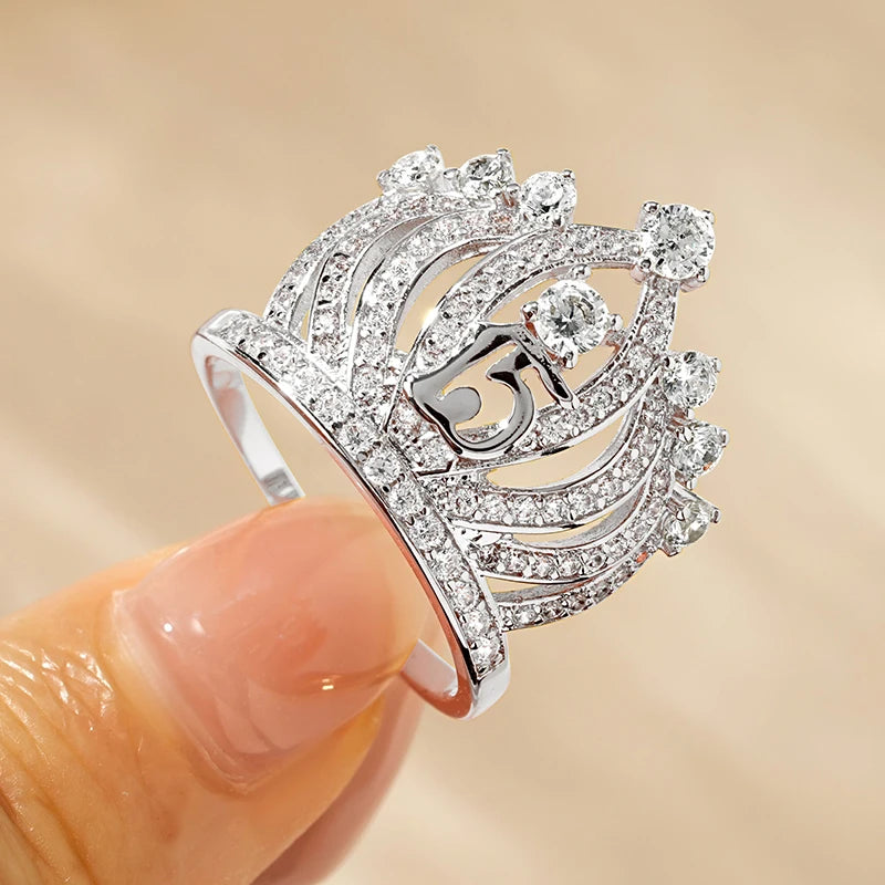 Rrjzz Dazzling Crown Female Band Eternity Rings Sparkling AAAAA Cubic Zirconia Romantic Ring for Women CZ Elegant Ring Jewelry