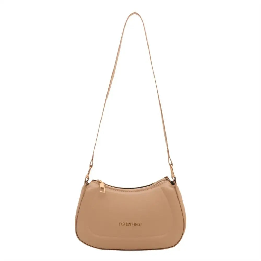 New PU Leather Shoulder Bag Large Capacity Moon-shaped Underarm Bag Solid Color Tote Handbag Women