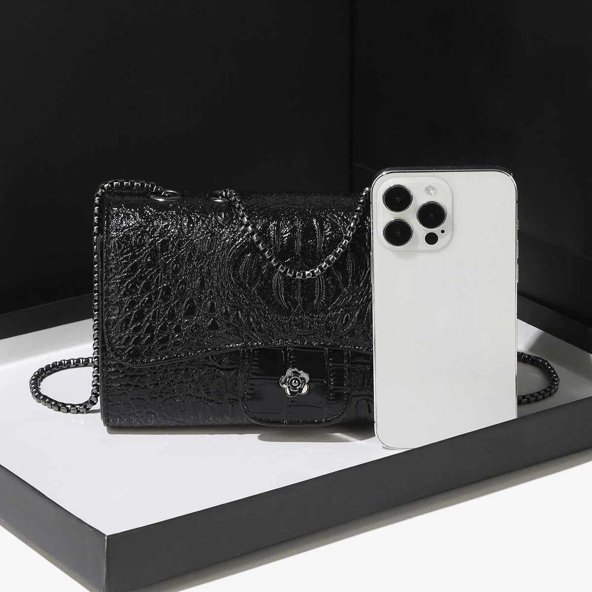 Simple Mini Crocodile Pattern Small Square Bag Summer New Style Trendy Versatile Chain