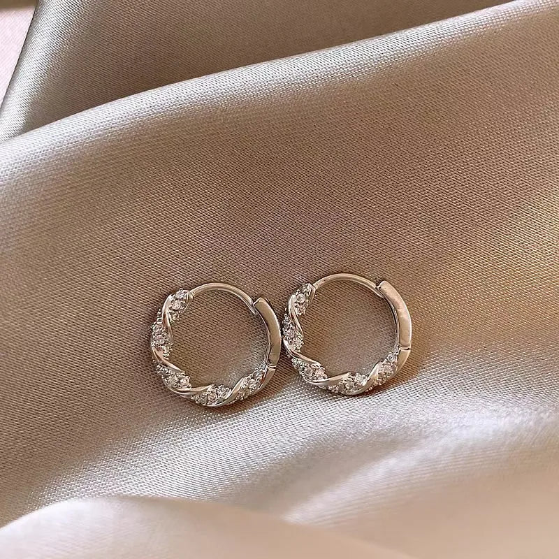 Luxury Full of Zircon Shiny Geometric Square Hoop Earrings for Women Temperament Gold Color Stainless Steel Korea Jewelry Gift