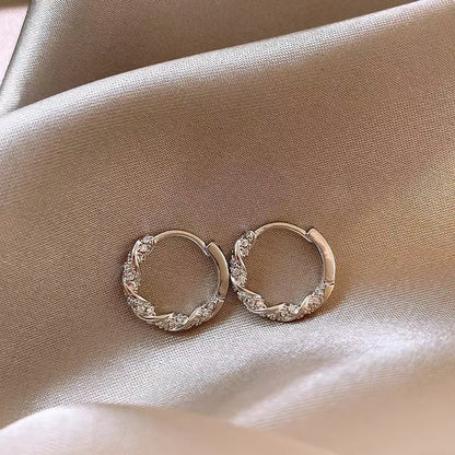 Luxury Full of Zircon Shiny Geometric Square Hoop Earrings for Women Temperament Gold Color Stainless Steel Korea Jewelry Gift