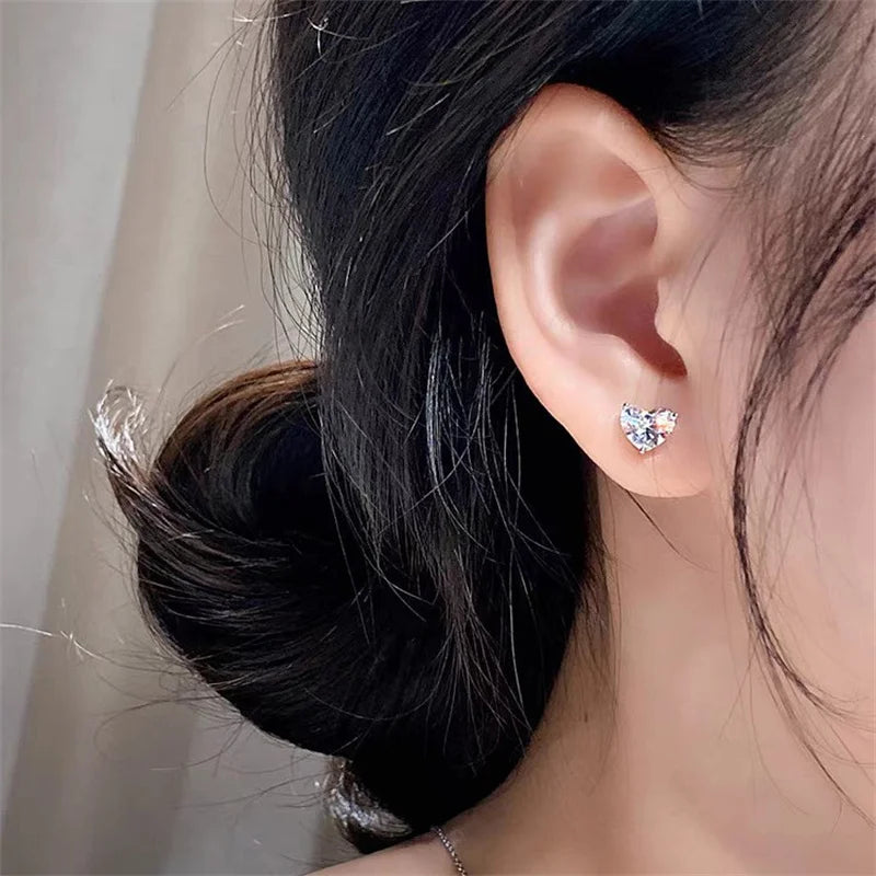925 Sterling Silver Shiny Zirconia Heart Earrings for Women Exquisite Party Wedding Jewelry Accessories