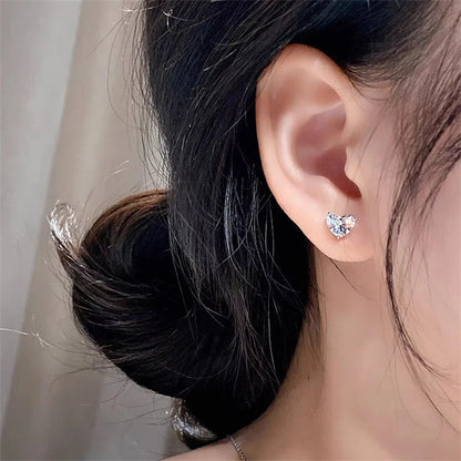 925 Sterling Silver Shiny Zirconia Heart Earrings for Women Exquisite Party Wedding Jewelry Accessories