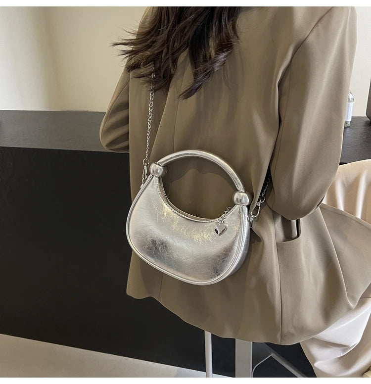Red Patent Leather Handheld Bag For Women New Spring Autumn Chain Crossbody Bag Fashion Versatile Love Zipper Shoulder Small Bag