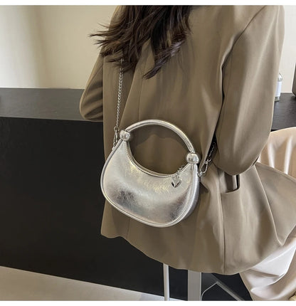 Red Patent Leather Handheld Bag For Women New Spring Autumn Chain Crossbody Bag Fashion Versatile Love Zipper Shoulder Small Bag