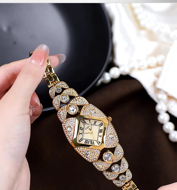 2026 New Women Watch Light Luxury Brand Diamond Inlaid Bracelet Watches Waterproof Ladies Fashion Quartz Clock Wristwatch Gift