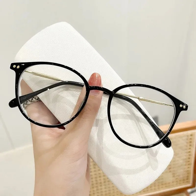 Lady Trendy Finished Myopia Glasses Women Round Frame Blue Light Blocking Eyewear Men Unisex Retro Minus Diopter Eyeglasses