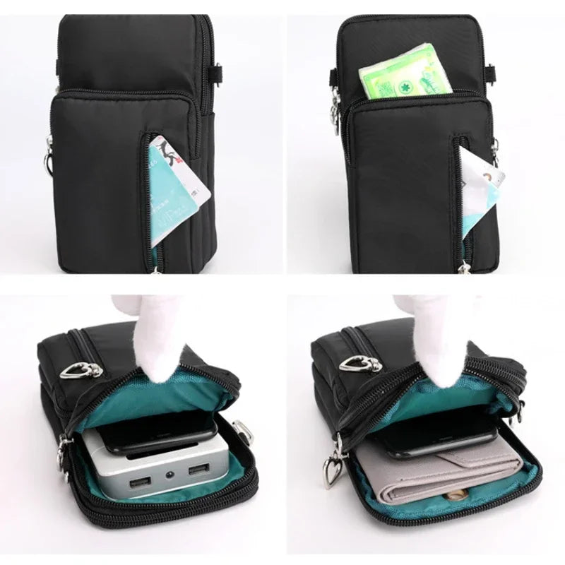 Waterproof Mobile Phone Bag Women's Mini Oxford Crossbody Bag Daily Multi-layer Zipper Purse Casual Outdoor Travel Nylon Bag