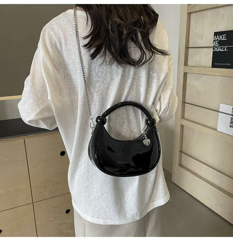 Red Patent Leather Handheld Bag For Women New Spring Autumn Chain Crossbody Bag Fashion Versatile Love Zipper Shoulder Small Bag