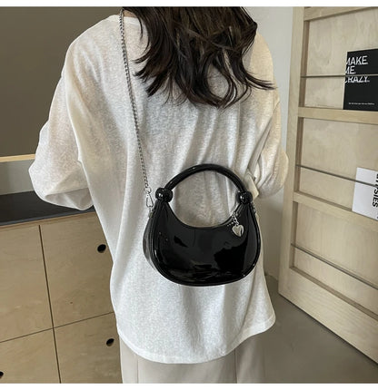 Red Patent Leather Handheld Bag For Women New Spring Autumn Chain Crossbody Bag Fashion Versatile Love Zipper Shoulder Small Bag