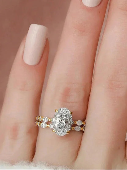 Anillo apilable de circonita de plata de ley 925 de lujo ovalado, redondo y marquesa para mujer, joyería fina de moda de alta calidad para aniversario