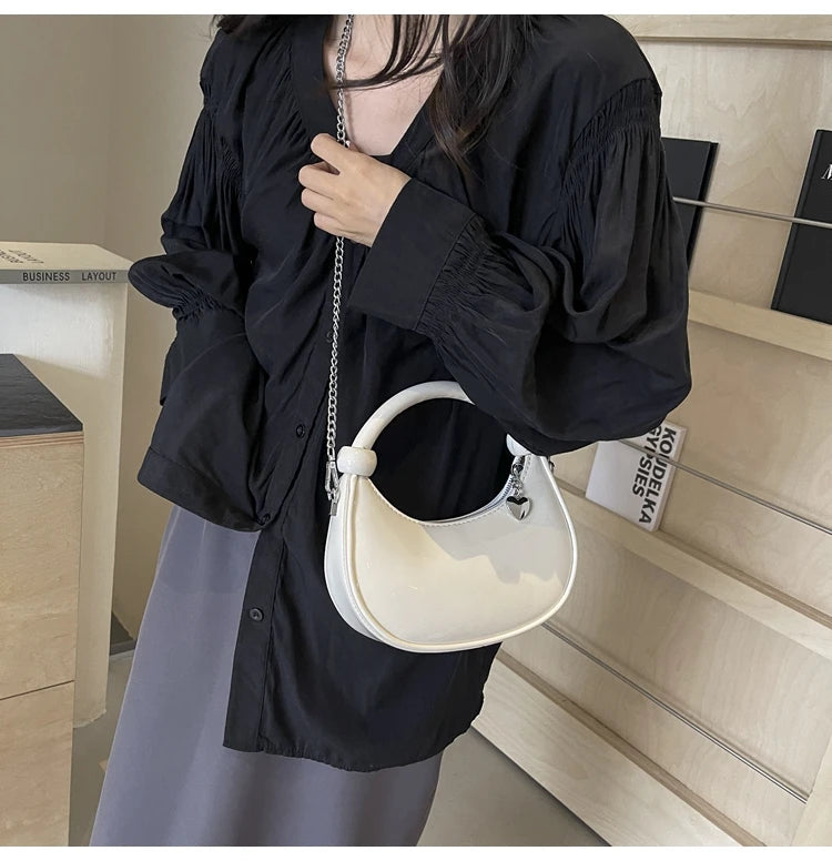 Red Patent Leather Handheld Bag For Women New Spring Autumn Chain Crossbody Bag Fashion Versatile Love Zipper Shoulder Small Bag