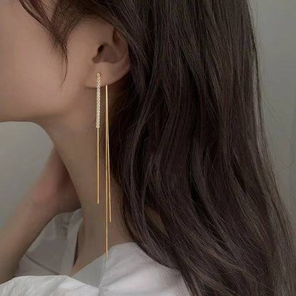 JWER Simple High-Grade Long Chain Tassel Drop Earrings for Women Dangle Earring Gold Silver Color Piercing Line Trendy Ear Gifts