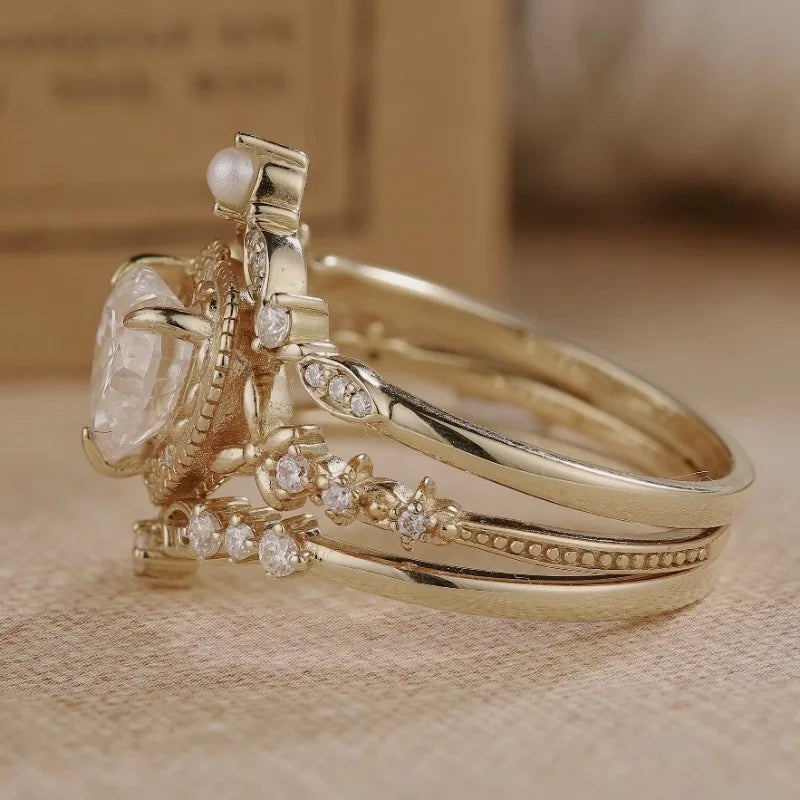 3pcs/set Creative Women's Layered Rings Luxurious Jewelry Inlaid with Synthetic Zirconia Exquisite Valentine's Day Gifts