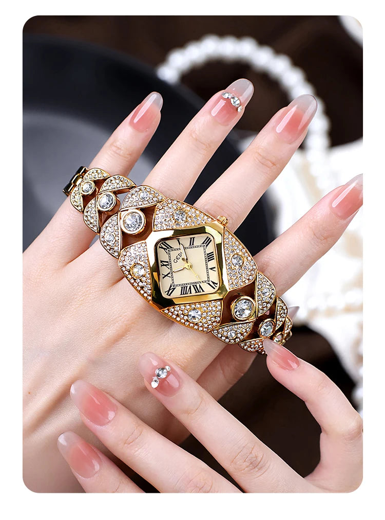 2026 New Women Watch Light Luxury Brand Diamond Inlaid Bracelet Watches Waterproof Ladies Fashion Quartz Clock Wristwatch Gift