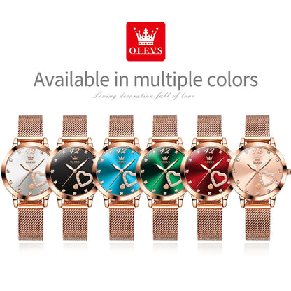 OLEVS 5189 Women's Watch Quartz Wristwatch Casual Fashion Watch for Ladies Waterproof Luminous Mesh Belt Love Dial Zircon Scale