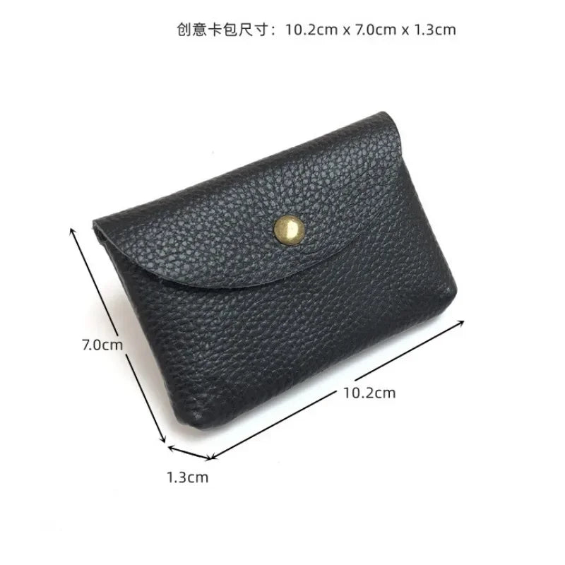 Top Layer Cowhide Fashion Buckle Money Wallet Card Holder Mini Portable Lychee Pattern Business Wallet for Men Women Coin Bag
