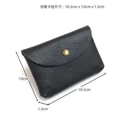 Top Layer Cowhide Fashion Buckle Money Wallet Card Holder Mini Portable Lychee Pattern Business Wallet for Men Women Coin Bag