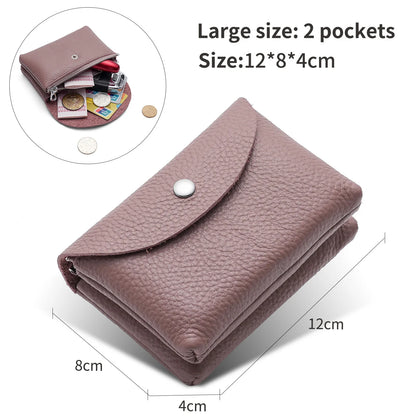 Genuine Leather Short Coin Wallets Card Holder Bag Case Portable Retro Cowhide Small Money Purse For Men Women Earphone Pouch