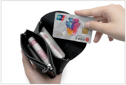 Genuine Leather Short Coin Wallets Card Holder Bag Case Portable Retro Cowhide Small Money Purse For Men Women Earphone Pouch