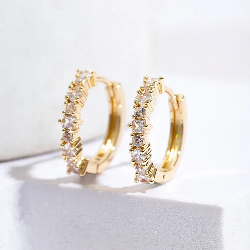 Luxury Stainless Steel Colorful Zircon Hoop Earrings For Women Fashion Korean Huggie Earrings Wedding Jewelry pendientes mujer