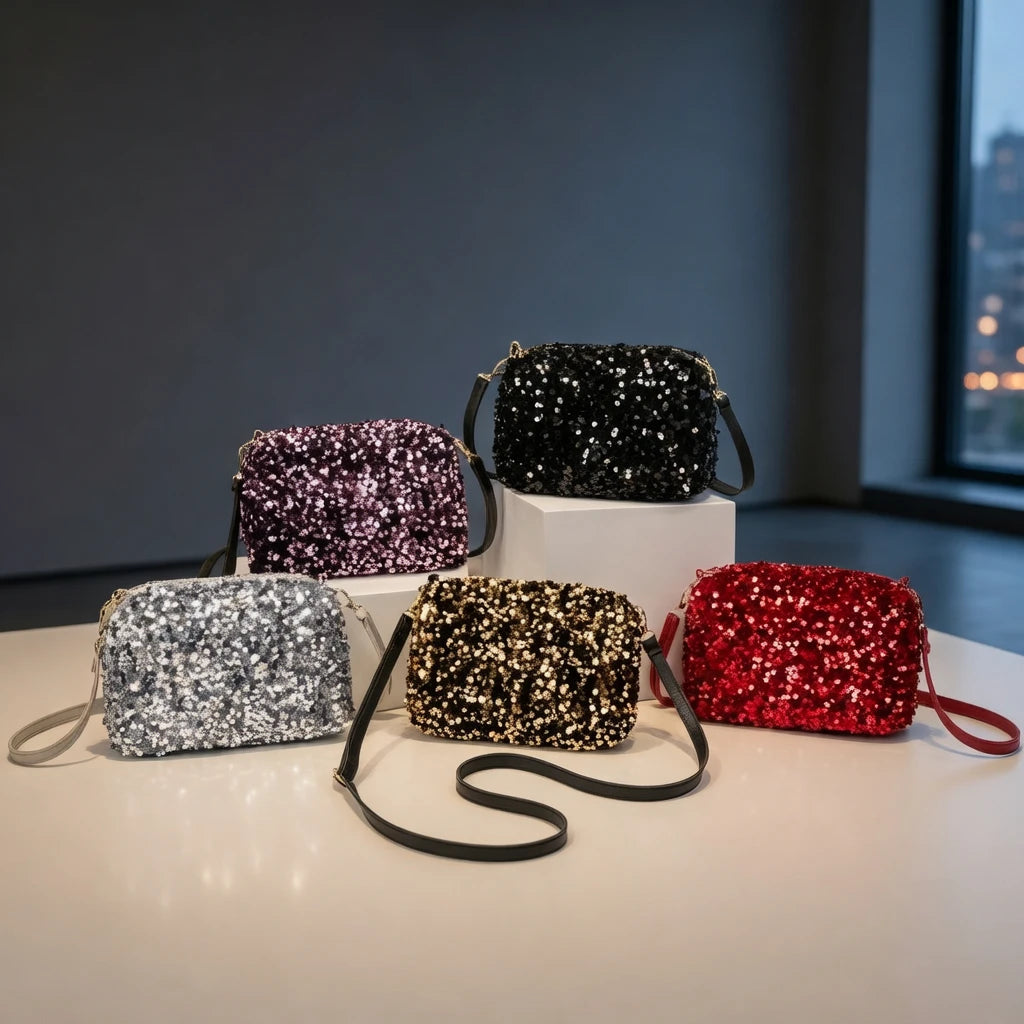 Colorful Sequins Crossbody Bag Simple INS Solid Color Sequins Shoulder Bag Underarm Bag Phone Purse Evening Clutch Bags Handbag