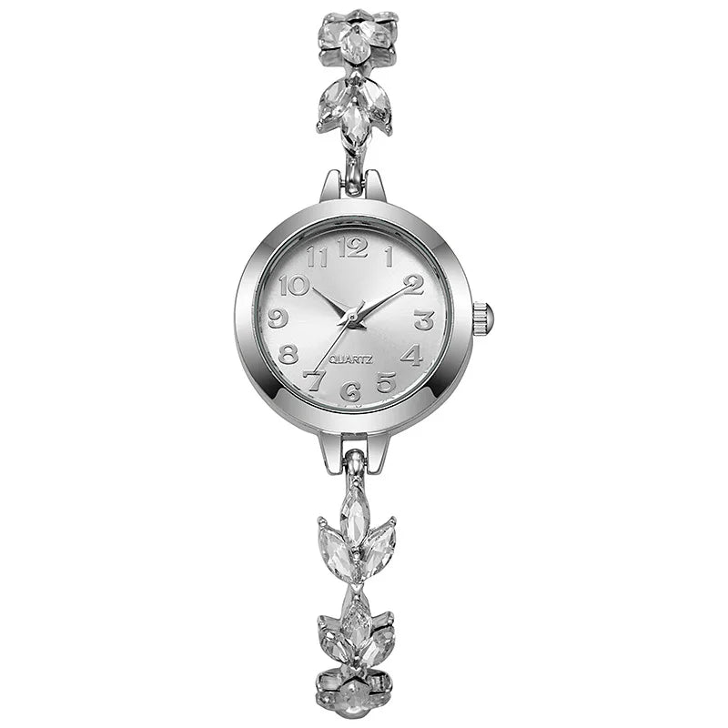 New Fashion Heart-shaped Ribbon-Strap Diamond-Studded Flower Watch for Women with Adjustable Bracelet