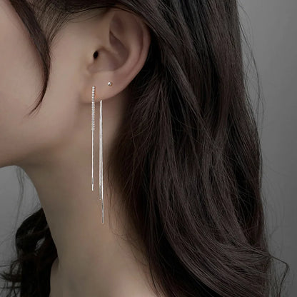 JWER Simple High-Grade Long Chain Tassel Drop Earrings for Women Dangle Earring Gold Silver Color Piercing Line Trendy Ear Gifts