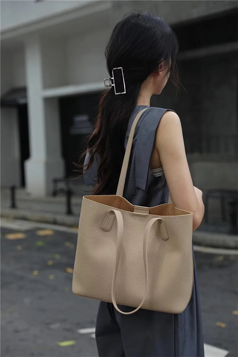 Hot Sale Classic All-match Minimalist Business Style Large Women Tote Bag A4 Laptop Cowhide Leather Female Underarm Handbag
