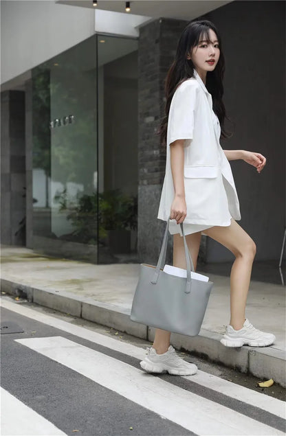 Hot Sale Classic All-match Minimalist Business Style Large Women Tote Bag A4 Laptop Cowhide Leather Female Underarm Handbag