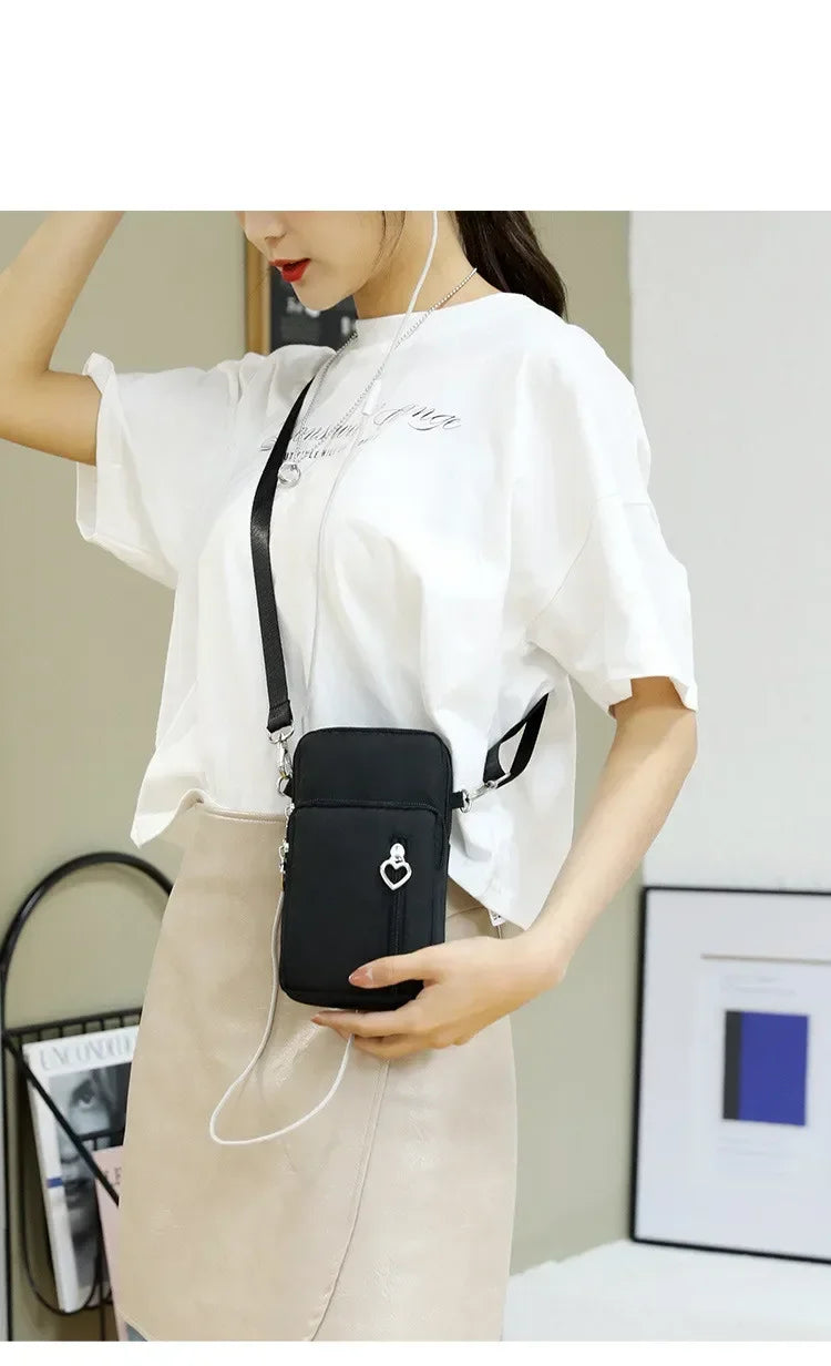 Waterproof Mobile Phone Bag Women's Mini Oxford Crossbody Bag Daily Multi-layer Zipper Purse Casual Outdoor Travel Nylon Bag