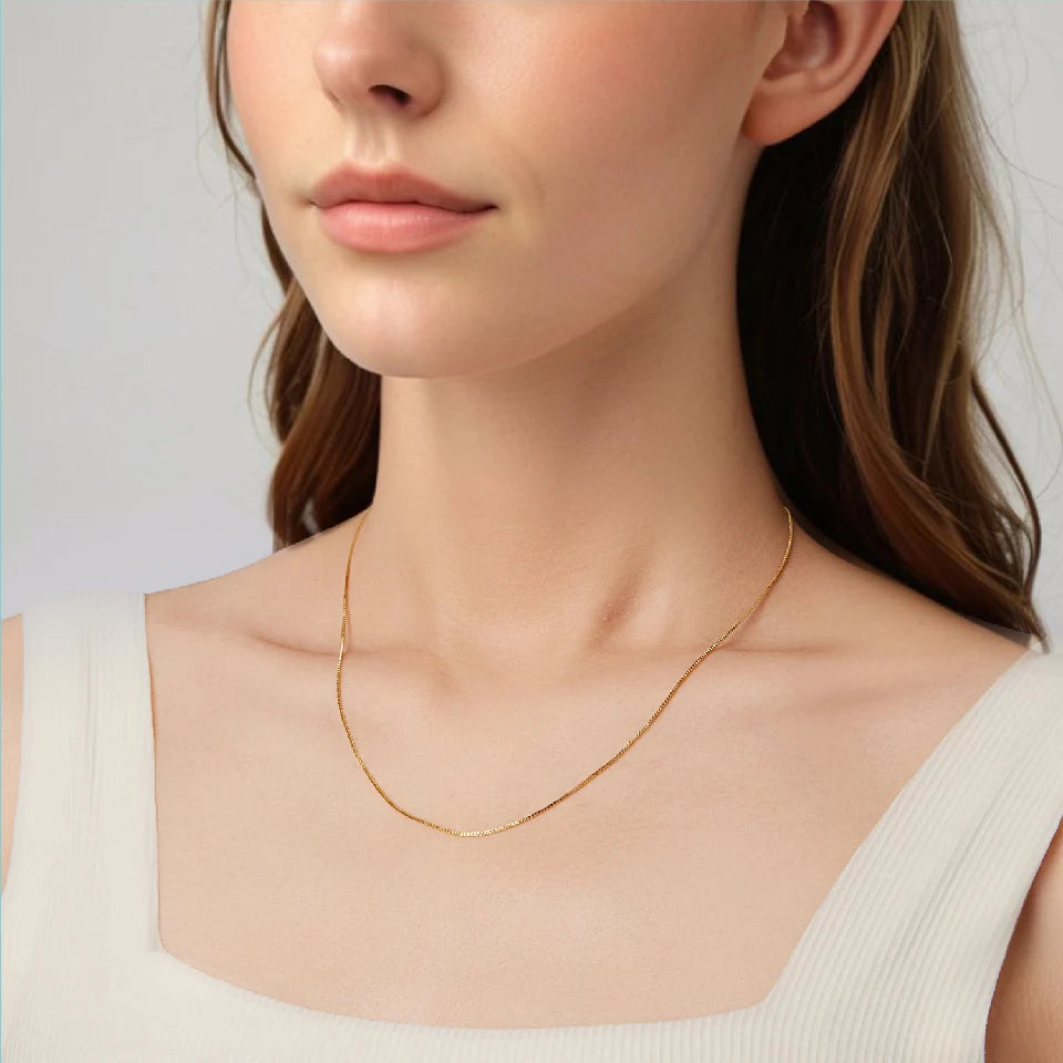 BAMOER Solid Gold Over 925 Sterling Silver Chain Necklace for Women Teens DIY, 0.8mm Box Chain Super Thin & Strong Basic Chain