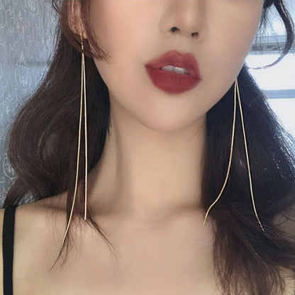 Minimalist Long Tassel Threader Earrings Gold Tone Thin Chain Dangle Earrings for Women Daily Party Wear Statement Jewelry Gifts