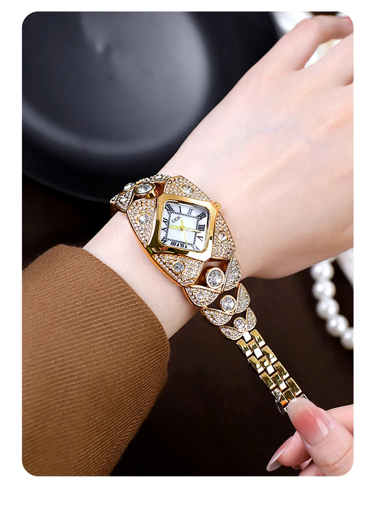 2026 New Women Watch Light Luxury Brand Diamond Inlaid Bracelet Watches Waterproof Ladies Fashion Quartz Clock Wristwatch Gift
