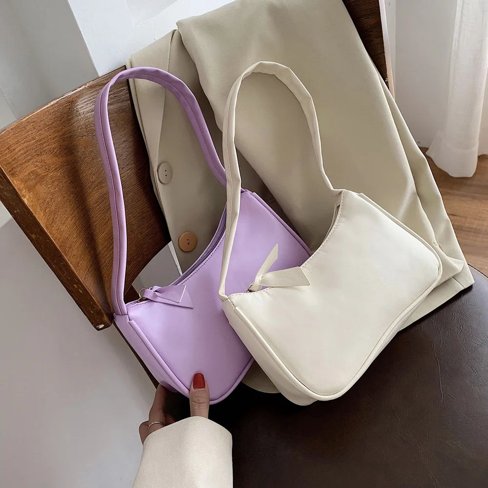 Retro Soft PU Leather Women Shoulder Underarm Bags Casual Solid Color Small Top-Handle Handbags Ladies Fashion Shoulder Bags