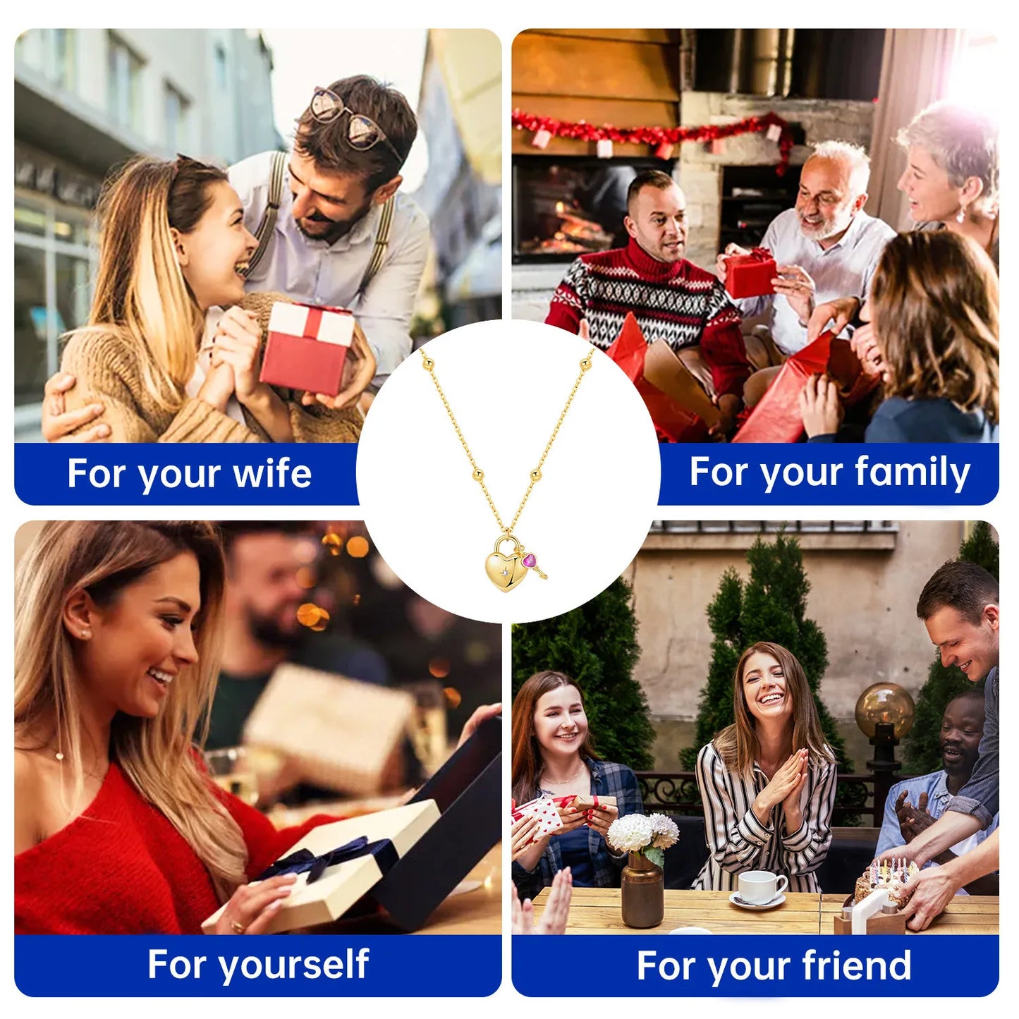 PANPOKI 925 Sterling Silver 18K Gold Heart-shaped Lock Key Necklace Pendant Necklace for Women Birthday Gifts Wedding Jewelry