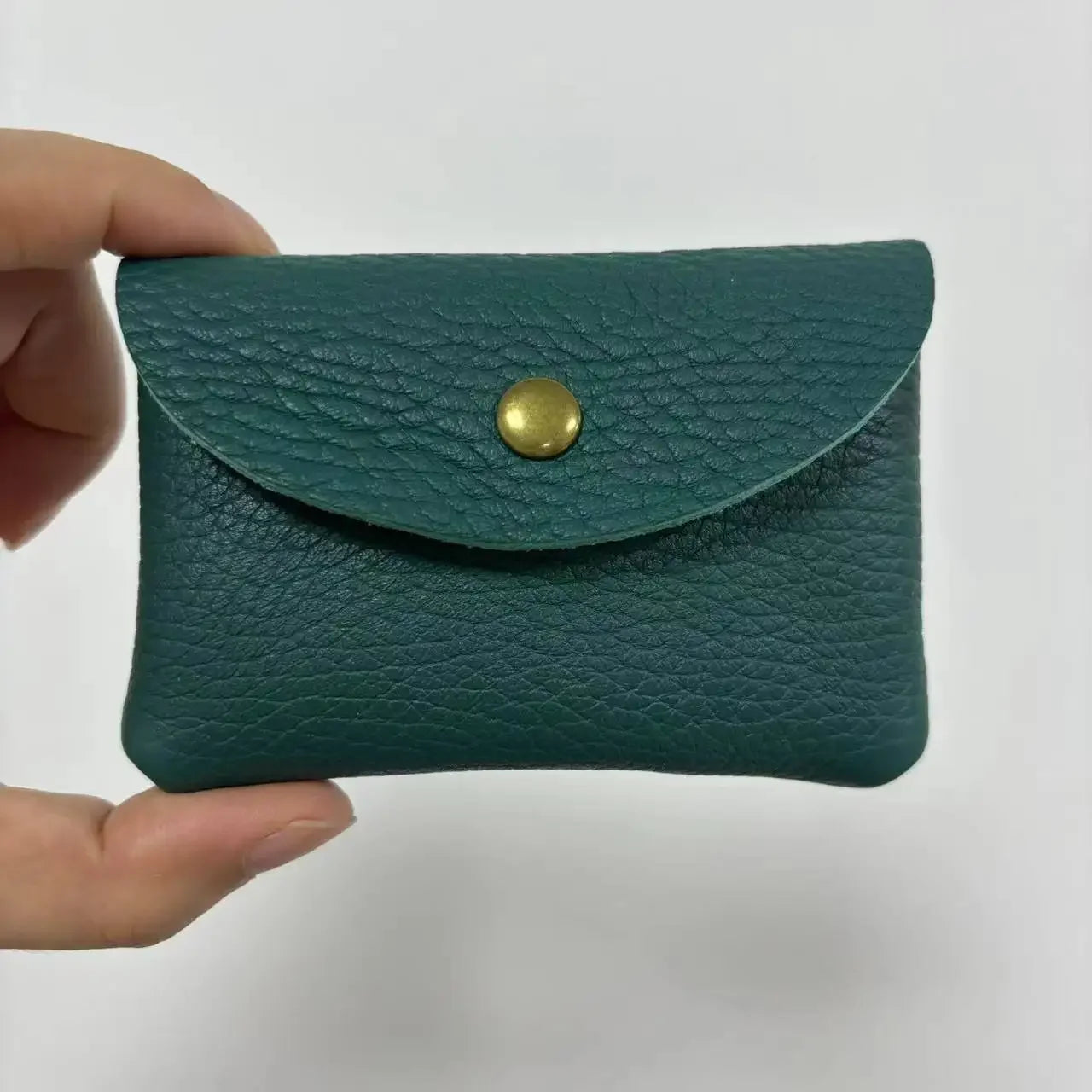 Top Layer Cowhide Fashion Buckle Money Wallet Card Holder Mini Portable Lychee Pattern Business Wallet for Men Women Coin Bag