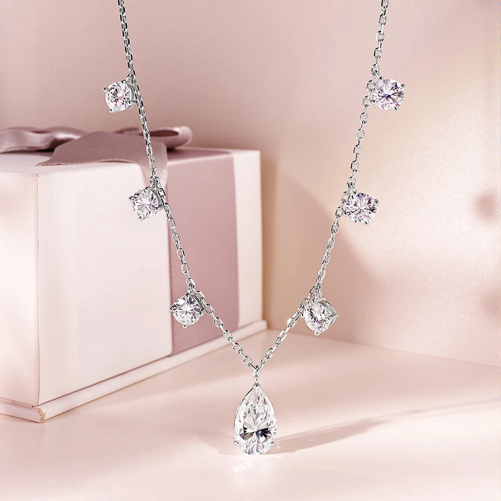 OEVAS 1-3CT Pear Cut Moissanite Necklace Earrings Set for Women S925 Sterling Silver Plated 18K Wedding Party Luxury Jewelry