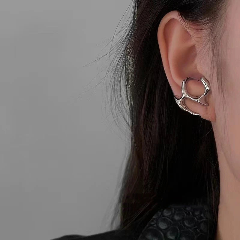 Fashion Punk Irregular Liquid Earrings Hip-Hop Personality Metal Hollow Earrings Clip Girls Party Jewelry Gifts Y2K Accessories