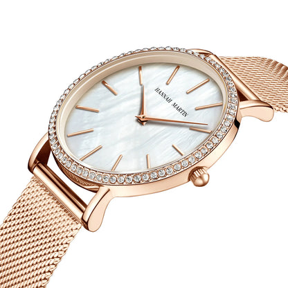 Luxury Women Watch Japanese Quartz Movement Shell Dial Rhinestone Stainless Steel Fashion Gift Box Waterproof Ladies Wristwatch