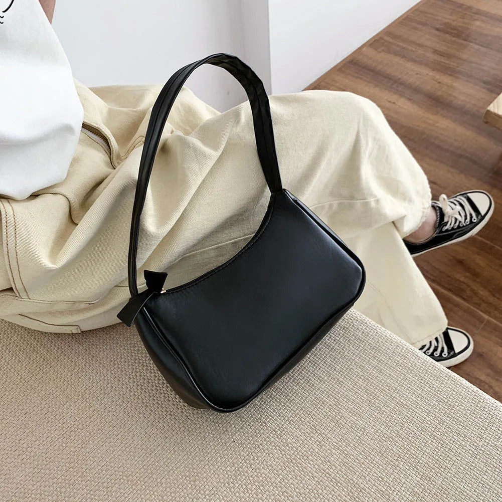 Retro Soft PU Leather Women Shoulder Underarm Bags Casual Solid Color Small Top-Handle Handbags Ladies Fashion Shoulder Bags