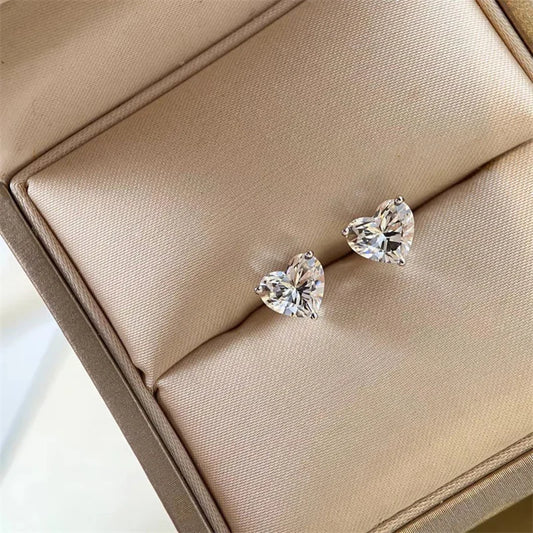 925 Sterling Silver Shiny Zirconia Heart Earrings for Women Exquisite Party Wedding Jewelry Accessories
