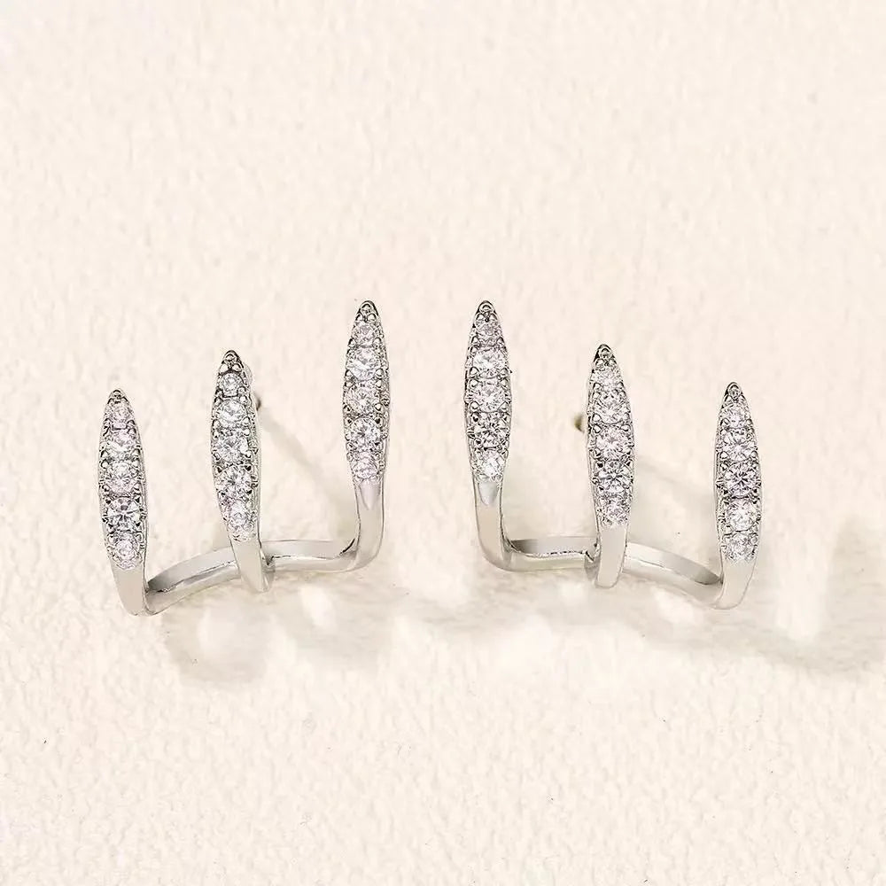 2pcs Elegant Rhinestone Three-Claw Earrings for Women Luxurious & Cute Design Earring Party Fashion Jewelry Gifts