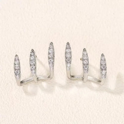 2pcs Elegant Rhinestone Three-Claw Earrings for Women Luxurious & Cute Design Earring Party Fashion Jewelry Gifts