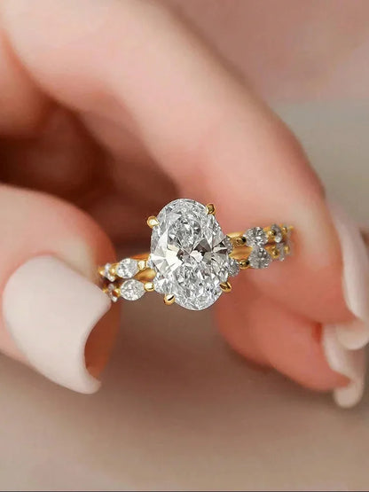 Anillo apilable de circonita de plata de ley 925 de lujo ovalado, redondo y marquesa para mujer, joyería fina de moda de alta calidad para aniversario